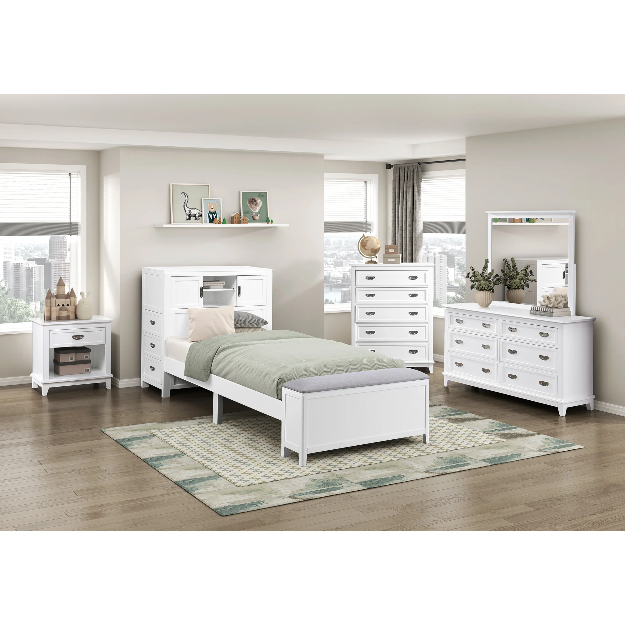 Sloane Bookcase Headboard with Desk and Stool - Image 13