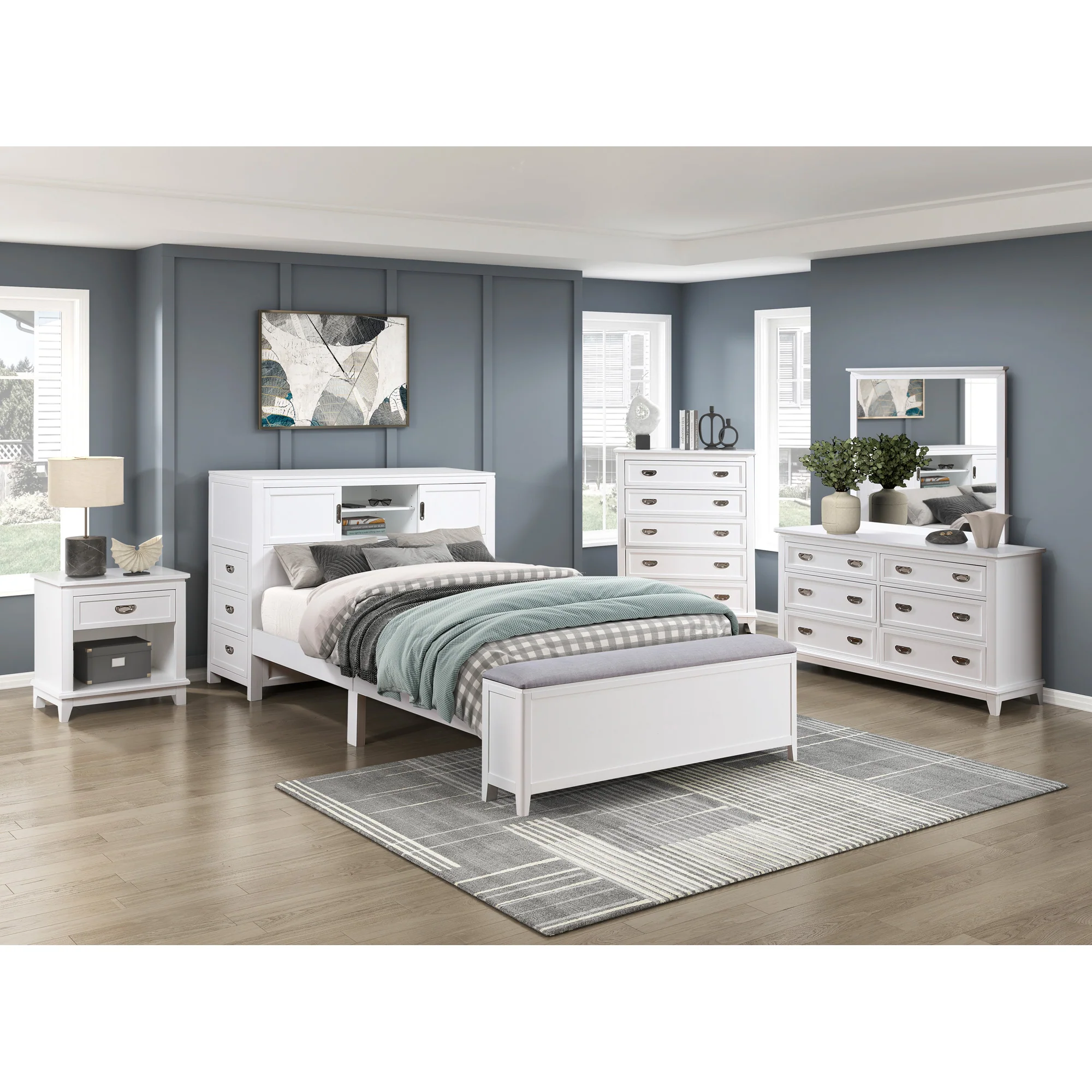 Sloane Bookcase Headboard with Desk and Stool - Image 17